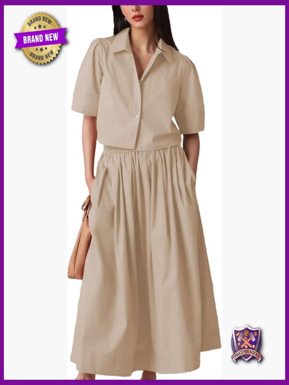 2 Piece Outfits Skirt Sets Short Sleeve Tops Elastic Waist Maxi Dress Sets with - Picture 1 of 4